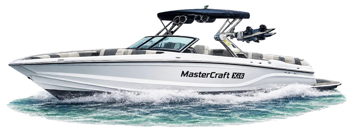 Silver MasterCraft X26 wakesurf boat