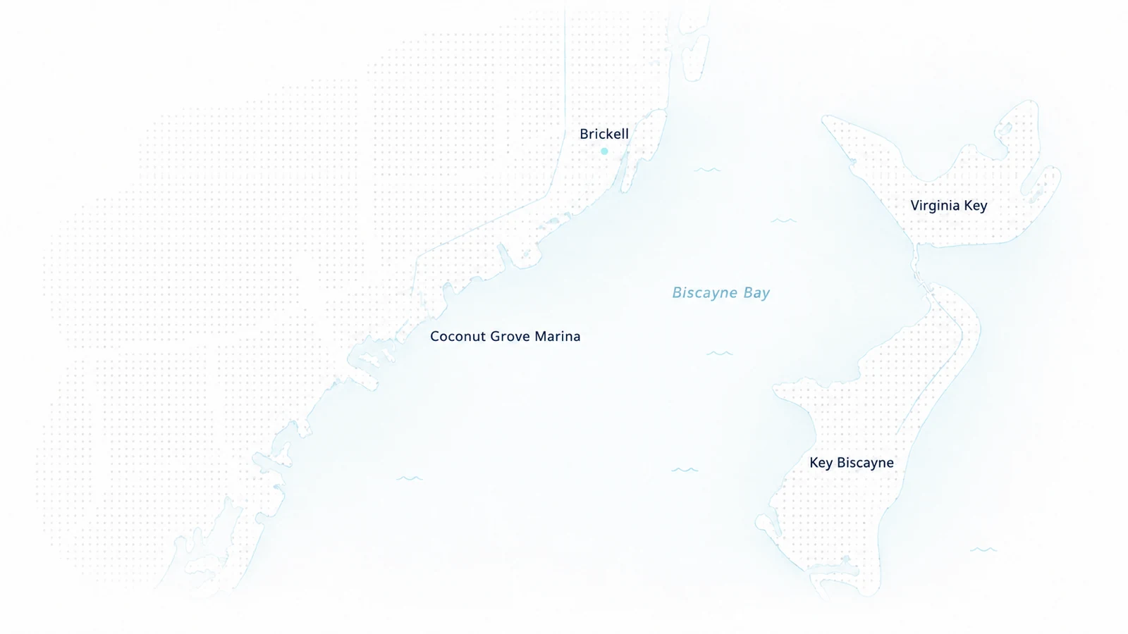 Map of Biscayne Bay showing Coconut Grove Marina, Brickell, Virginia Key, and Key Biscayne